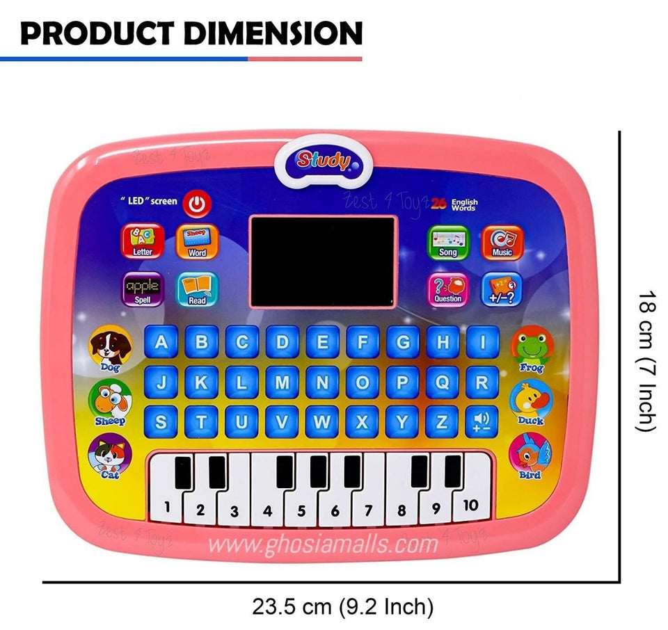 Educational Computer Learning Tablet for Kids 3-8 Years  LED Screen, QWERTY Keyboard for ABC, Spelling, Reading & Piano Music Games